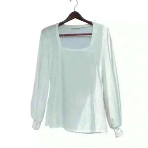 Vine & Love Women Large Shirt White Square Neckline Relaxed fit Puff Full Sleeve